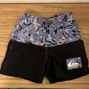 Quiksilver Black and Purple Patterned swim Trunks